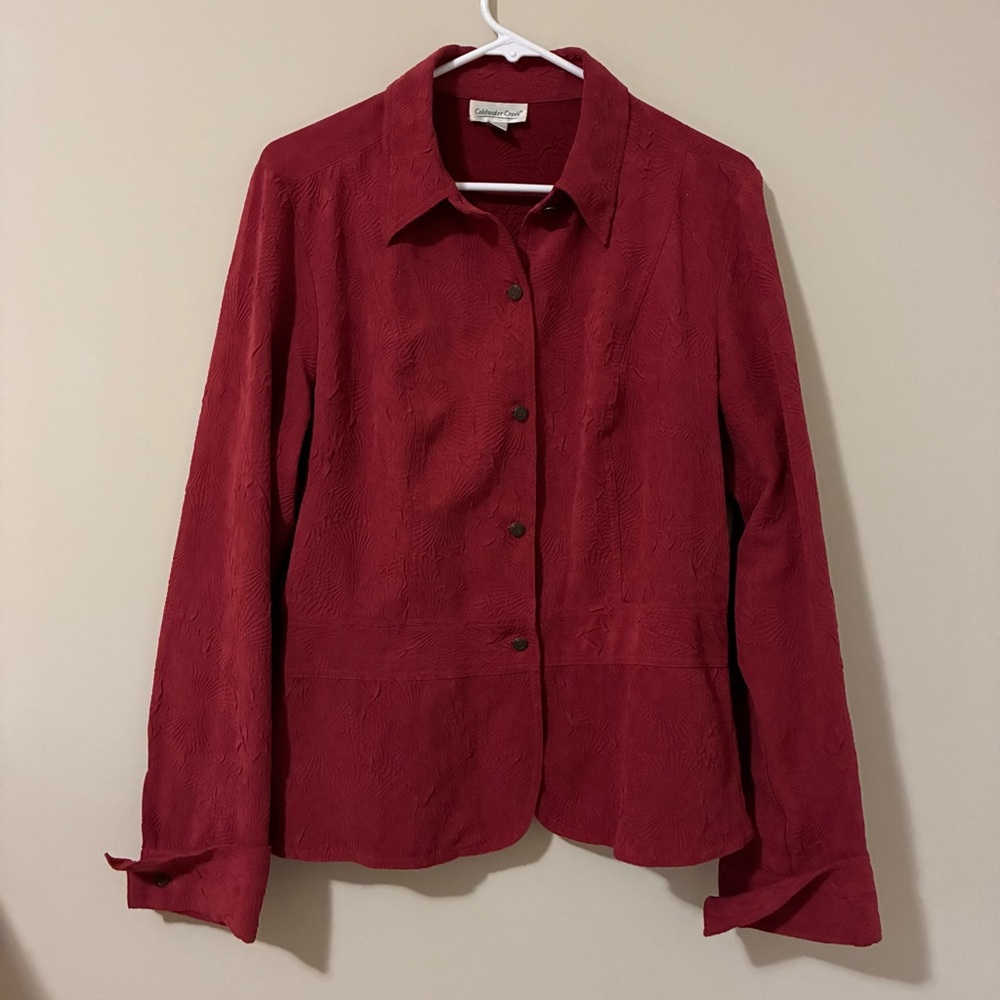 Coldwater Creek Shirt Jacket Women’s M Maroon Red Crinkle Textured Button Up Top